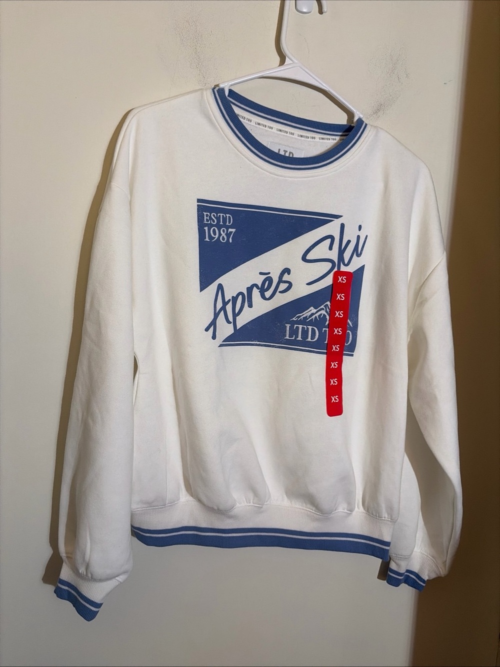 Limited Too White Sweatshirt with Blue Stripe Trim